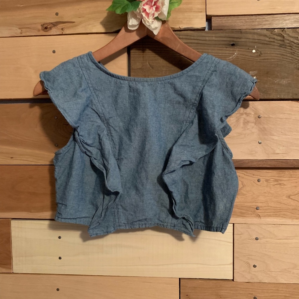 Denim Ruffled Sleeve Crop Top